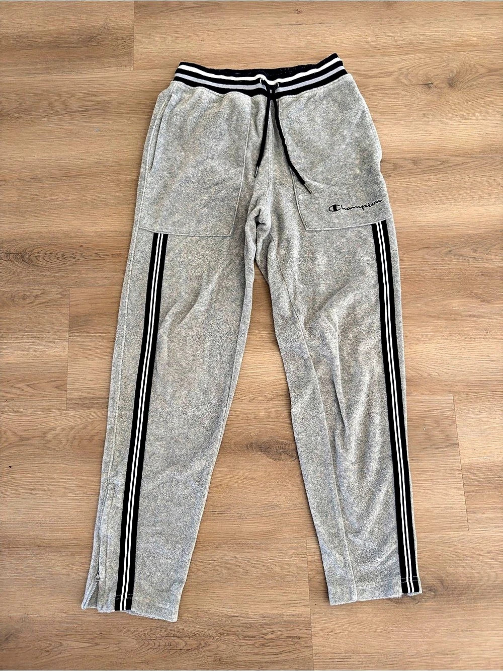 Champion Striped Joggers in Gray & Black Size small